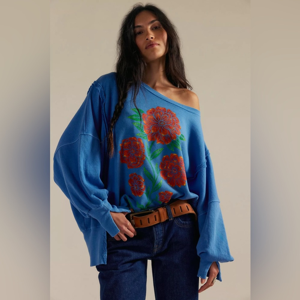 NWOT Free People Graphic Camden pullover